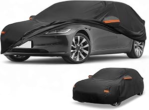 Car Cover Waterproof All Weather Sun Rain Protection Full Exterior Cover for Tesla Model 3 Black with Left Side Zippers