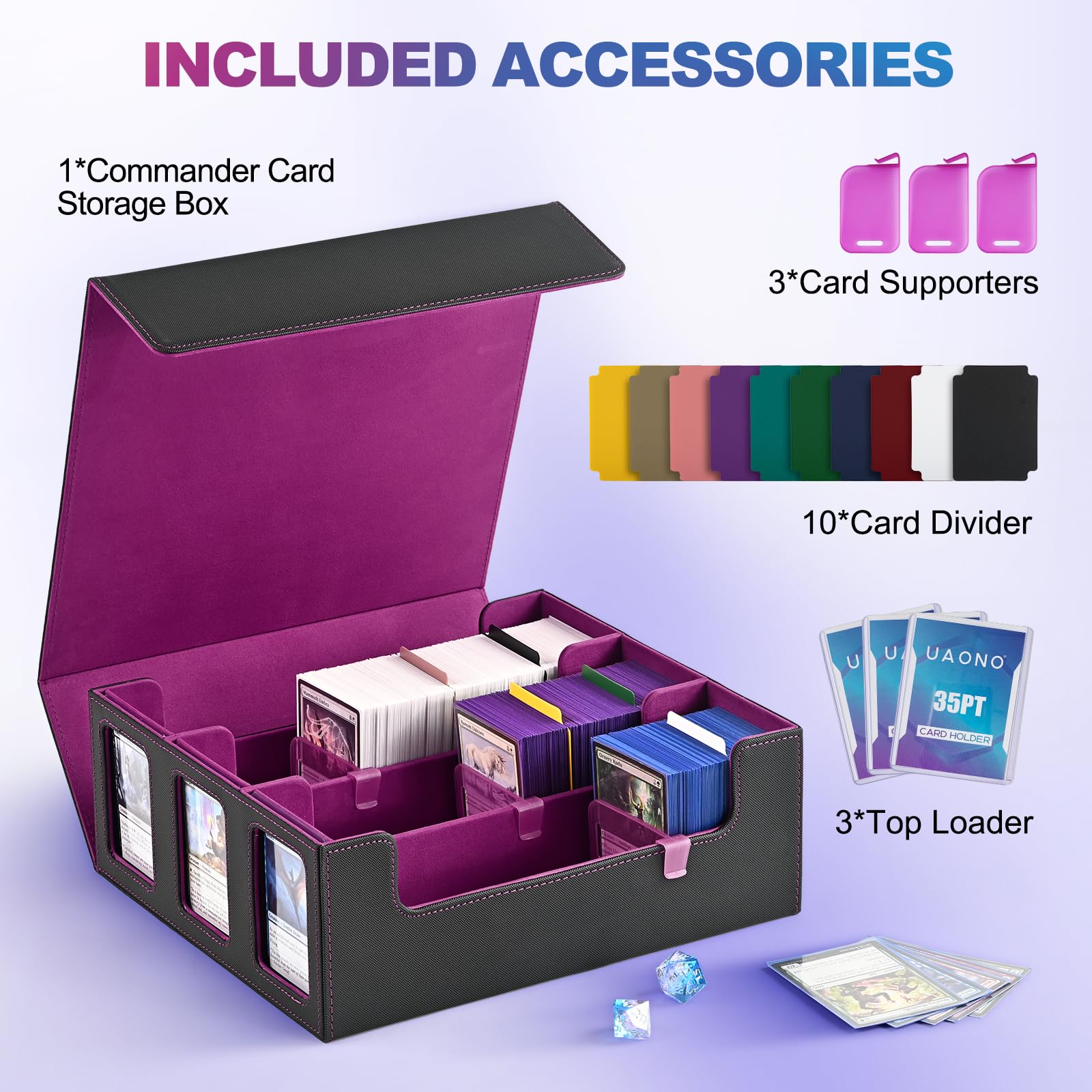 UAONO Caja de Almacenamiento para Tarjetas Intercambiables - Más de 1800 Cajas Commander para MTG Con Ventana de Visualización - Funda de Carga Superior