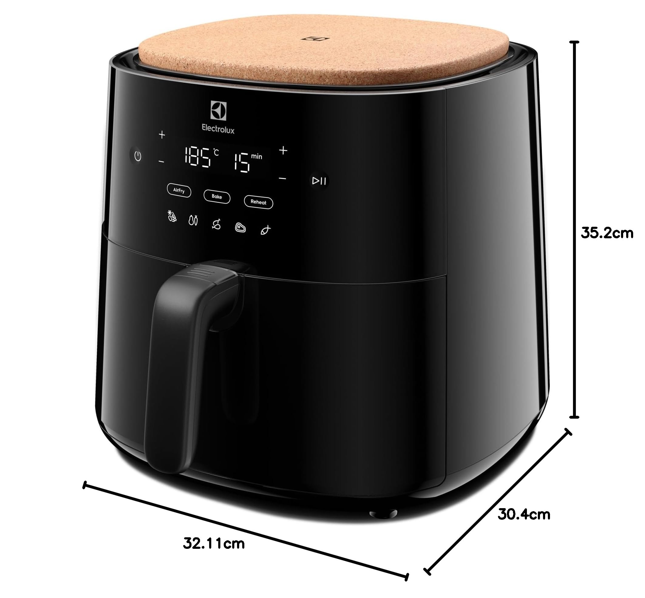 Electrolux Friggitrice Ad Aria EAF5B, Capacità 5L, Rivestimento Antiaderente, 1500W, 8 Programmi Preimpostati, Parti Lavabili in lavastoviglie, Timer 0-60min, 80-200°c