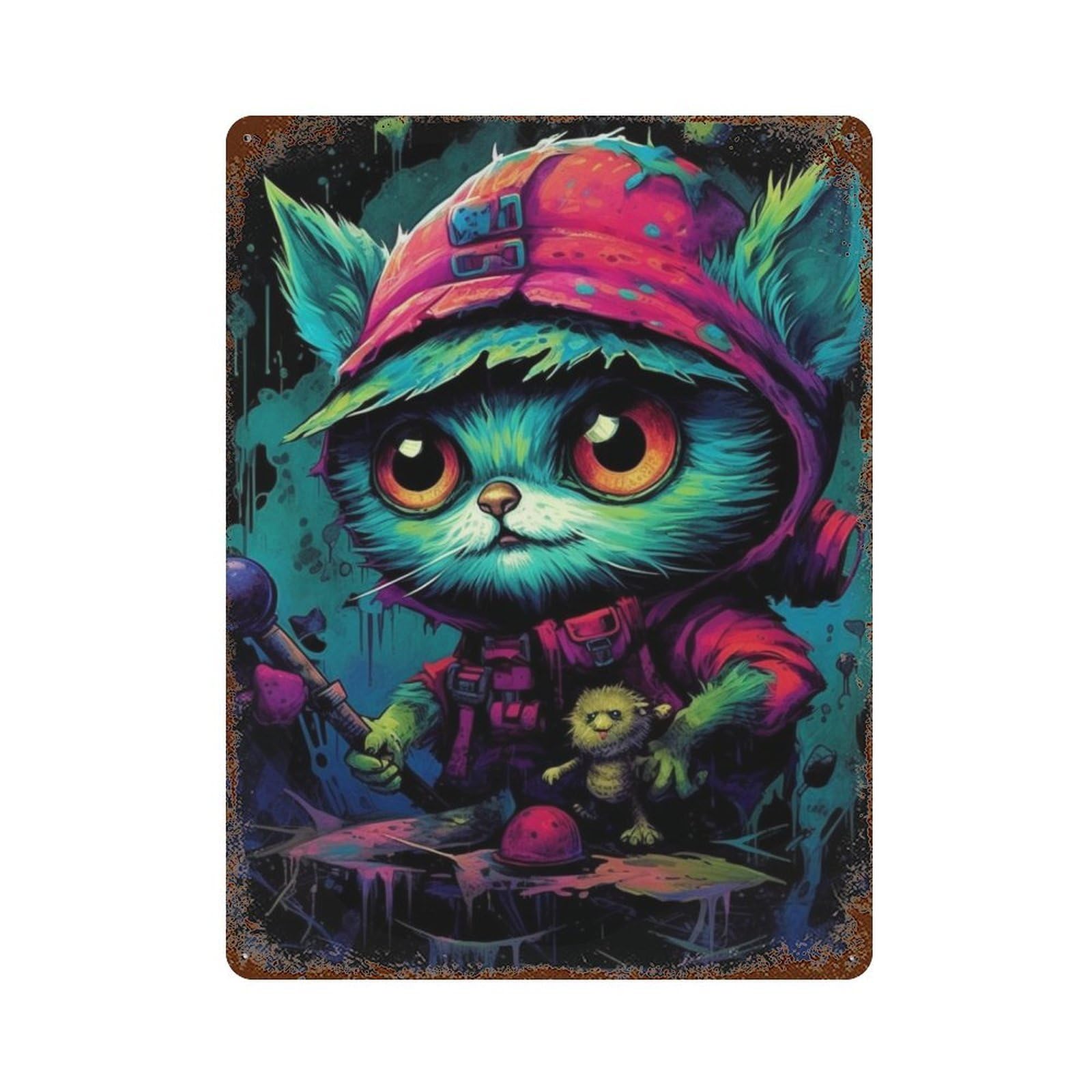 Colorful Fantasy Creature Artwork Decorative Tin Sign 15.7"x11.8", Vintage Wall Decor for Basement, Hobby Room And Garage Decor