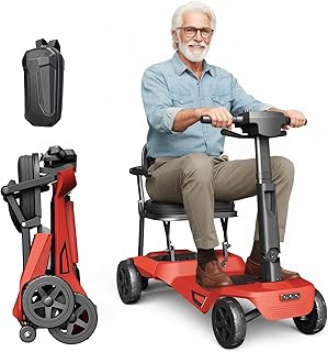 Seniorenmobil mit Doppelakku 32 km Reichweite, Elektromobil Klappbar 18 kg Leichtbau 8 km/h, Elektromobil für Senioren für & Erwachsene für Auto/Bahn/Flugzeug, Rot YL-985S