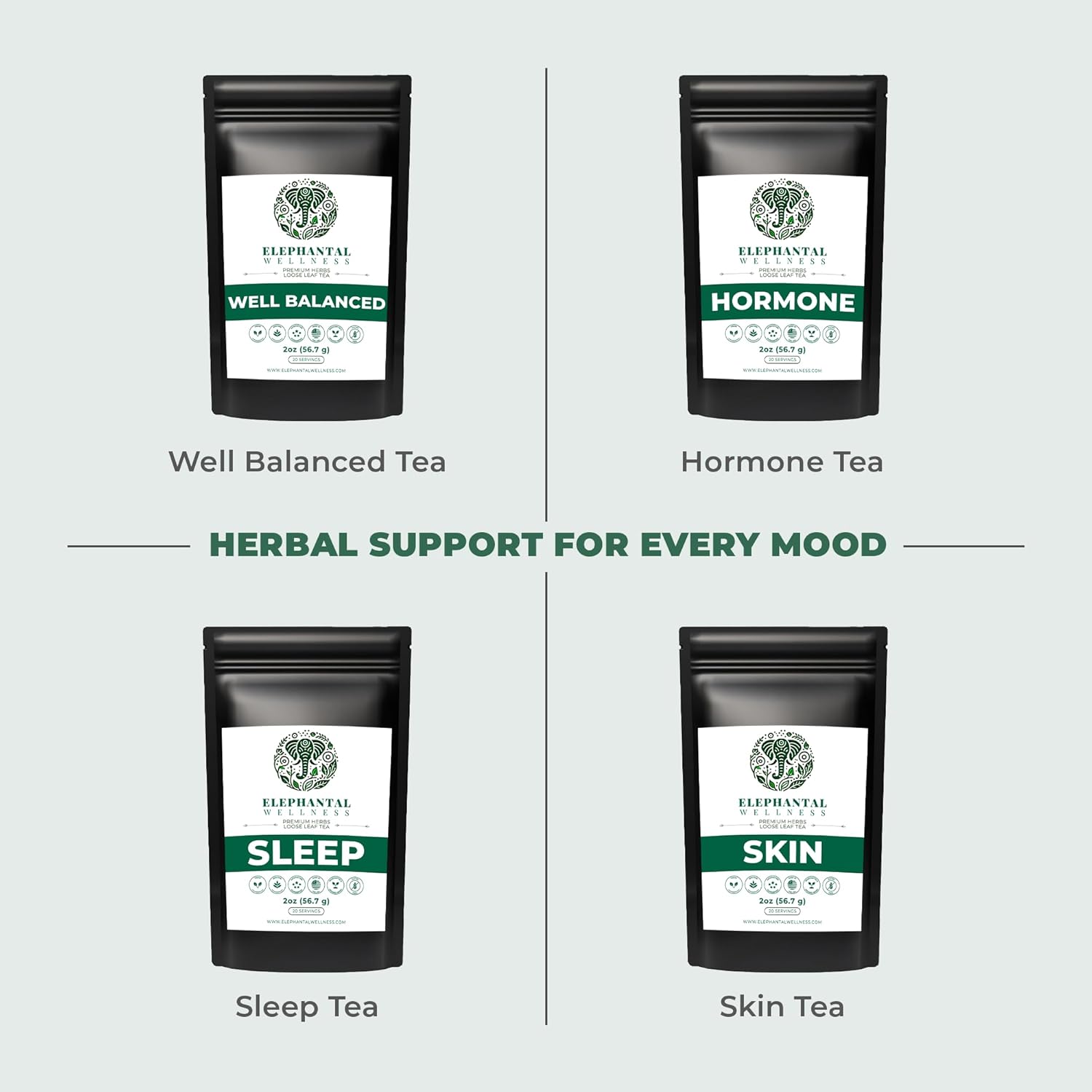 Elephantal Wellness Keep Calm Herbal Tea | Stress Relief & Mood Support with Ashwagandha, Lemon Balm, Chamomile, Valerian & St. John’s Wort | Handmade, Caffeine-Free Loose Leaf Blend | 2oz, 20 Servings - Image 9