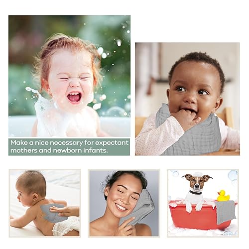 Miniatura 7 de Yoofoss Toallas de muselina para bebé, 100% algodón, paquete de 10 paños de lavado para bebé de 12 x 12 pulgadas, toallitas suaves y absorbentes
