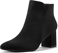 mysoft Women's Ankle Boots Chunky Block Low Heel Comfortable Pointed Toe Side V Cutout Dressy Office Booties with Zipper