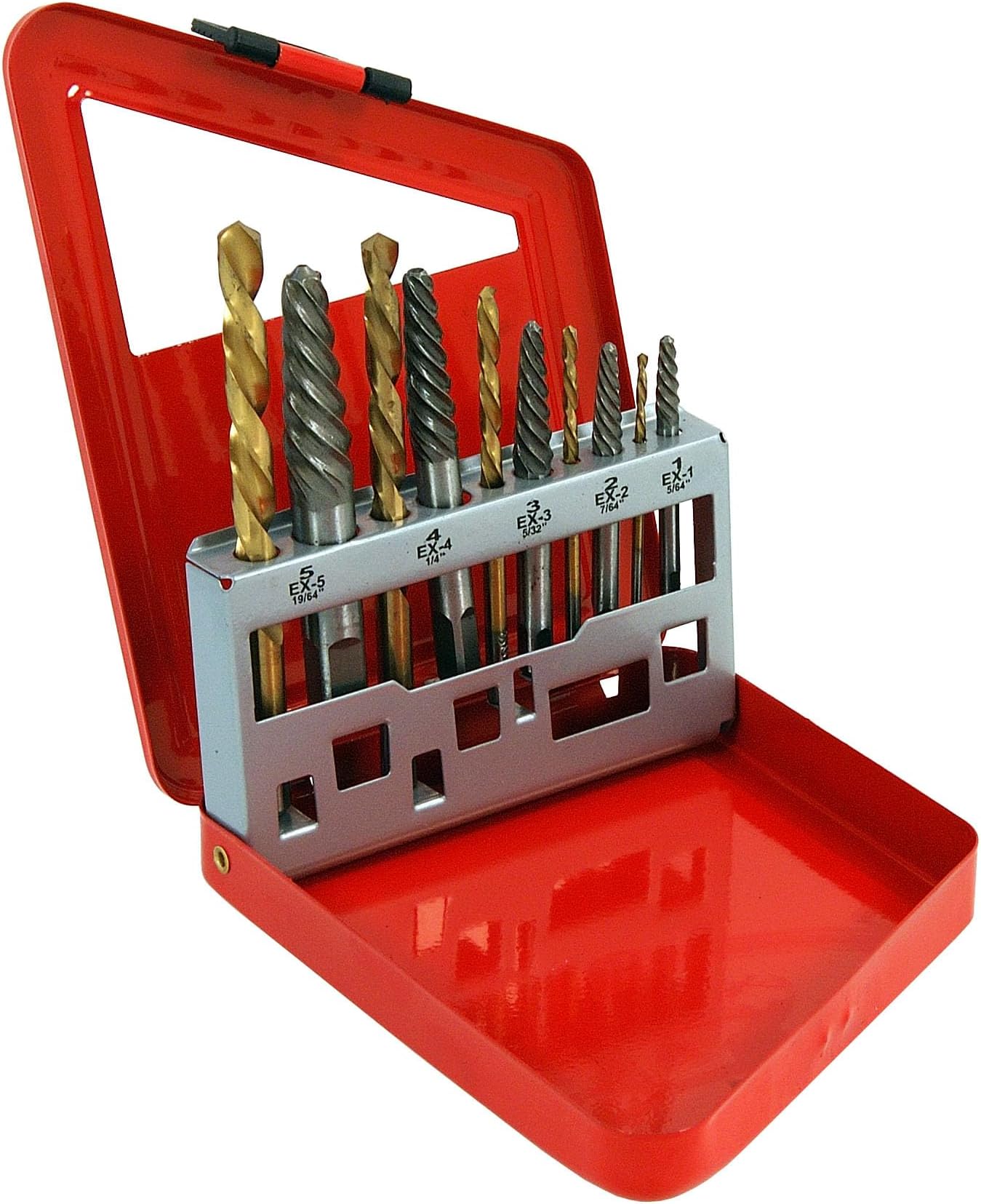 Neilsen CT5273 10pc Combination Screw Extractor and Drill Set | Spiral Extractors & Titanium Coated Left-Hand HSS Drill Bits | Sizes 3-7.5mm | Short Length for Confined Access