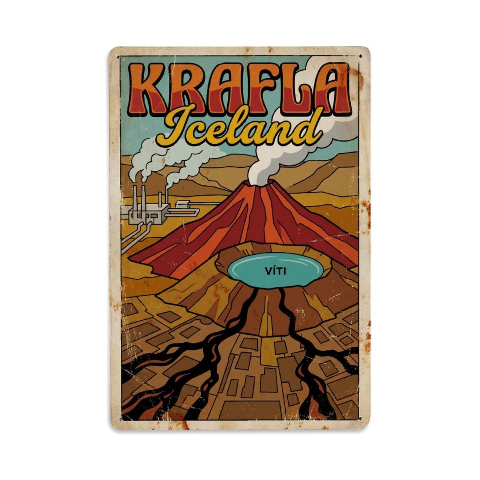 Este 8X12inch Style Vintage Travel Krafla Iceland Volcano Metal Tin Sign