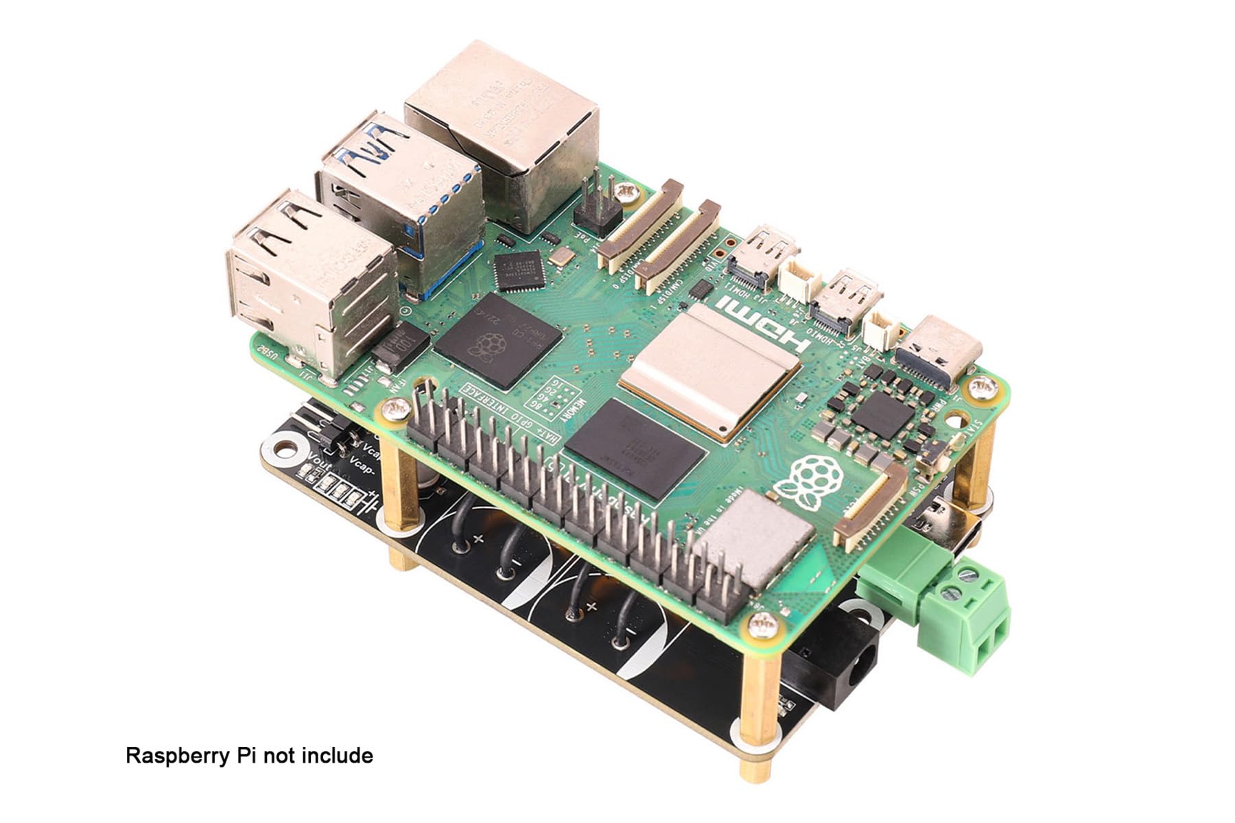 SCap Supercapacitor UPS Module, 5V Backup Power Board | 5V output UPS module with 5V-24V input, dual supercapacitors, Type-C/DC input, USB-A and header outputs with protection