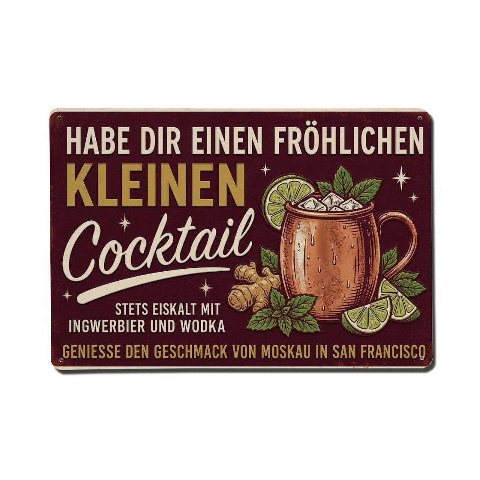 Ginger Beer Copper Mug Bartender Cocktail Recipe Mixology Metal Tin Sign Plaque Wall Decor for Cafe, Man Cave, Club Bar, Office, Home Garden Round Metal Poster 8x12Inch