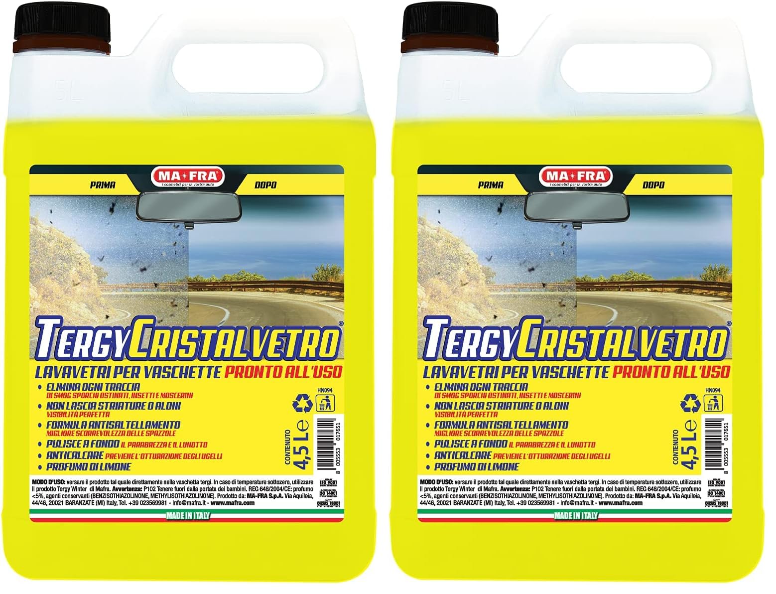  Ma-Fra Tergy Cristalvetro Squeegee Liquid - Anti-Limescale e Senza Marcature per Scivoli Lavaricatorsi, Profumo Limone,