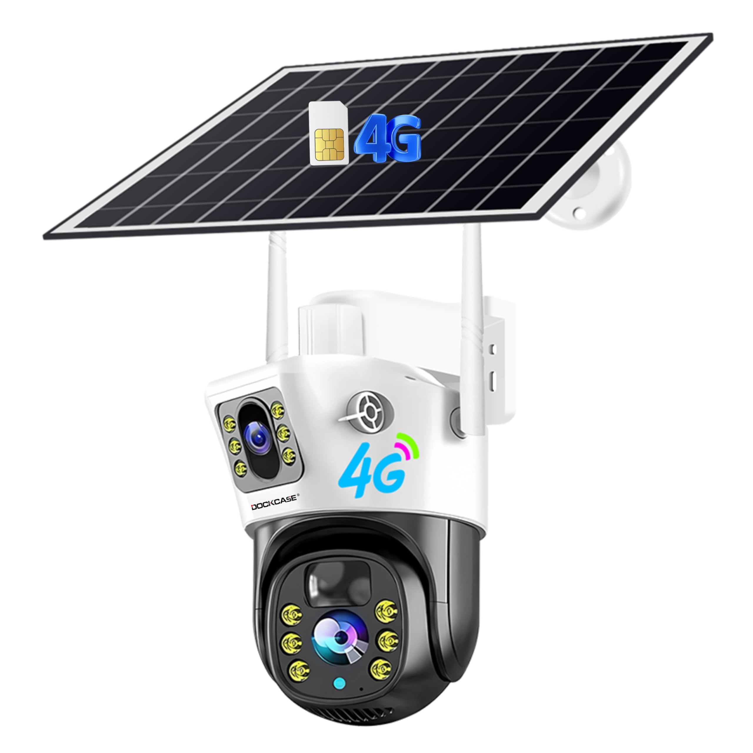 DOCKCASE 4.0MP Dual-Lens 4G Sim Card Outdoor Security Solar Camera, waterproof ptz horizontal direction 350°, vertical direct 90°,Tracking.