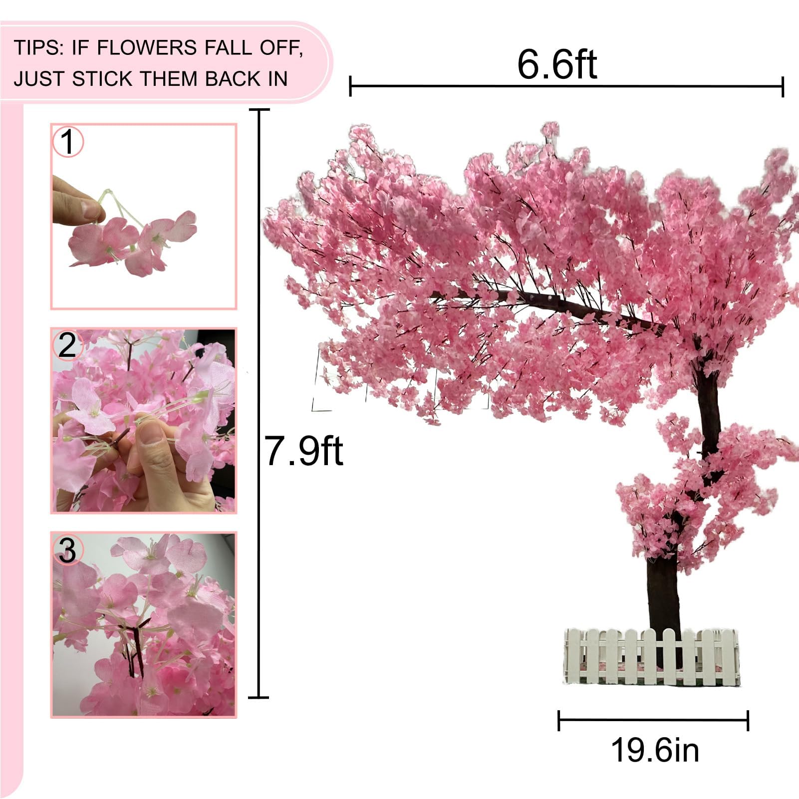Arbre Fleur de Cerisier Artificiel XXL 240cm, Faux Sakura Rose, Décoration Intérieur Extérieur Mariage