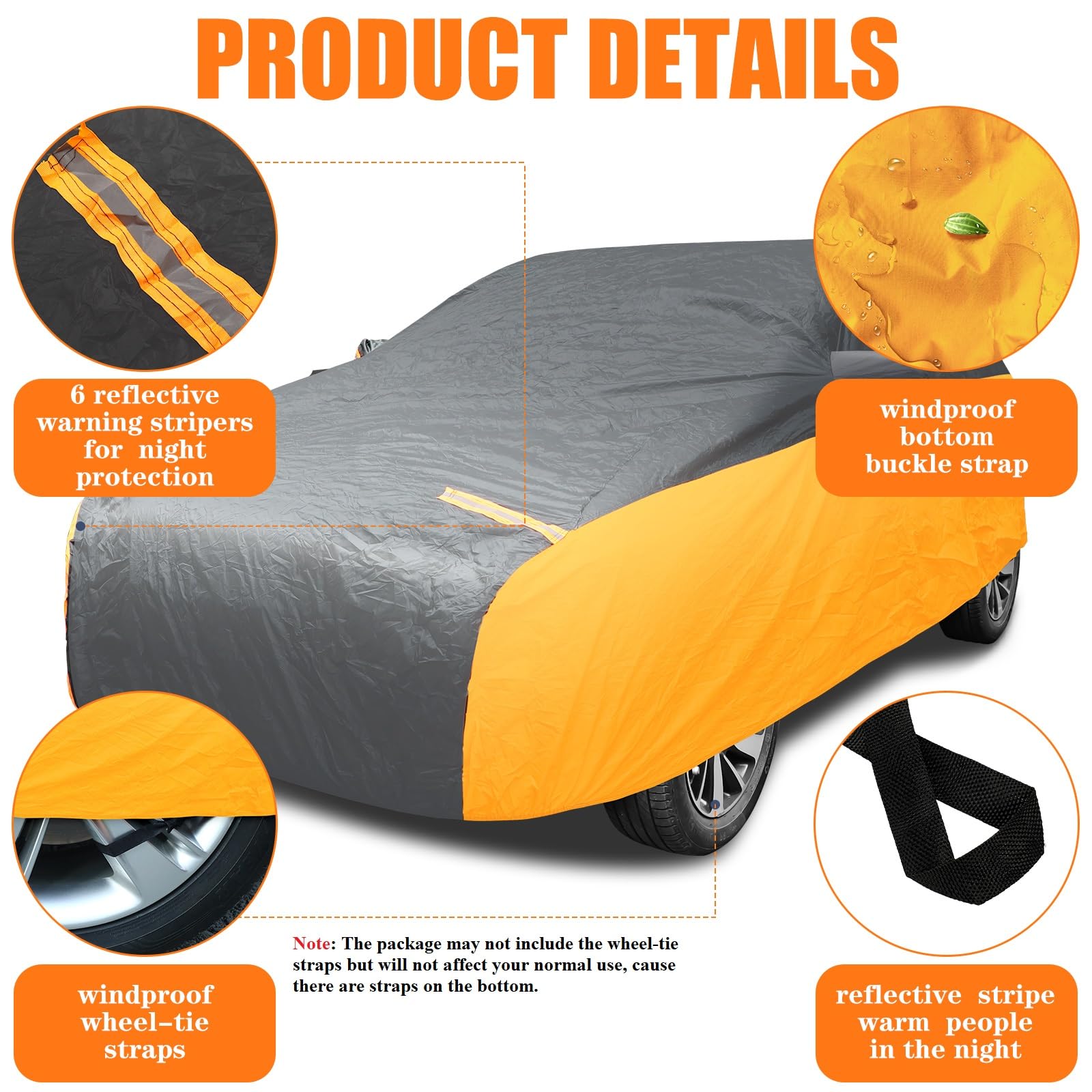 Riakrum Full Car Cover Waterproof All Weather for Automobiles Windproof Cover Rain UV Protection Sun Scratch Resistant Outdoor — view 6