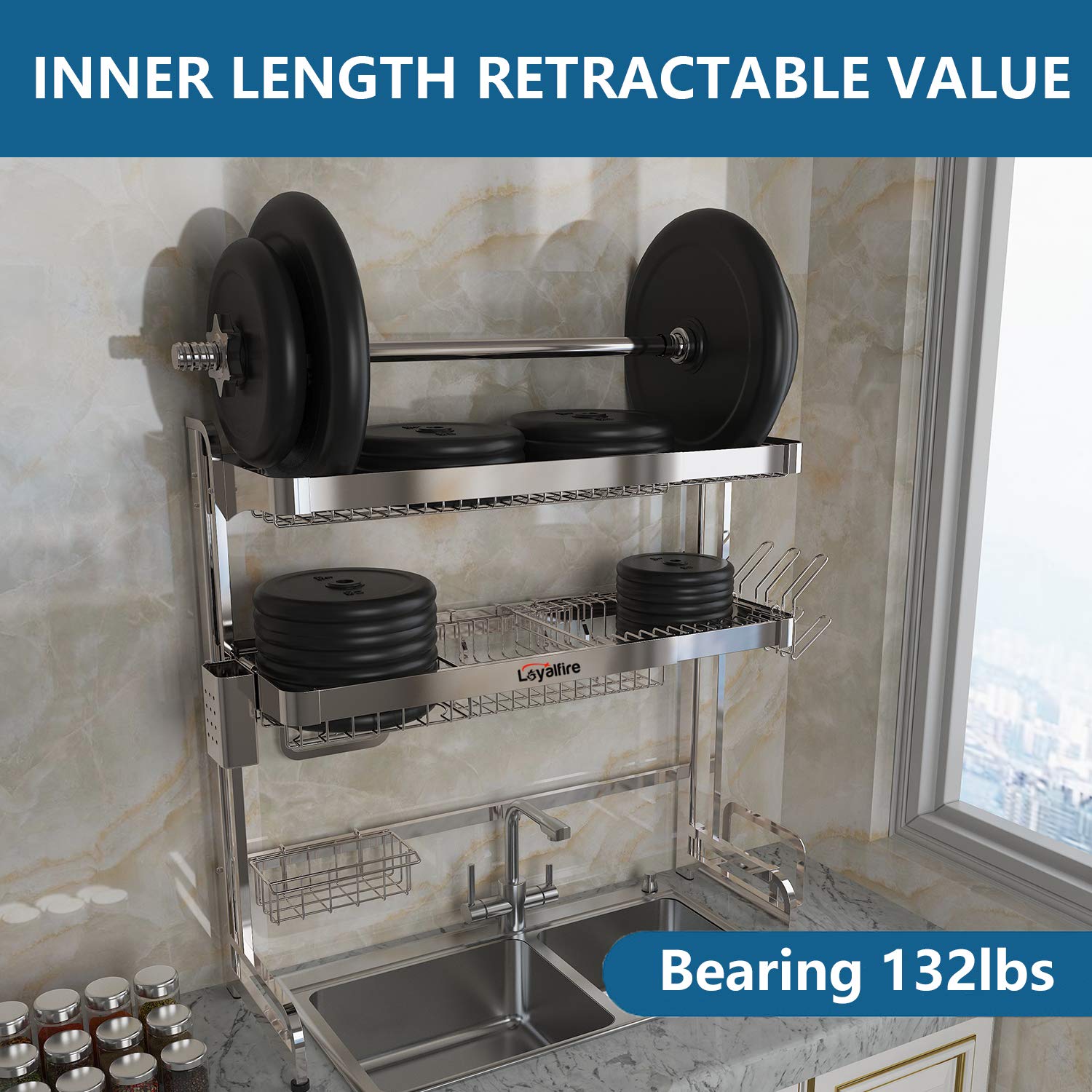 Buy Over Sink Dish Drying Rack, Loyalfire 2 Tier Full Stainless Steel