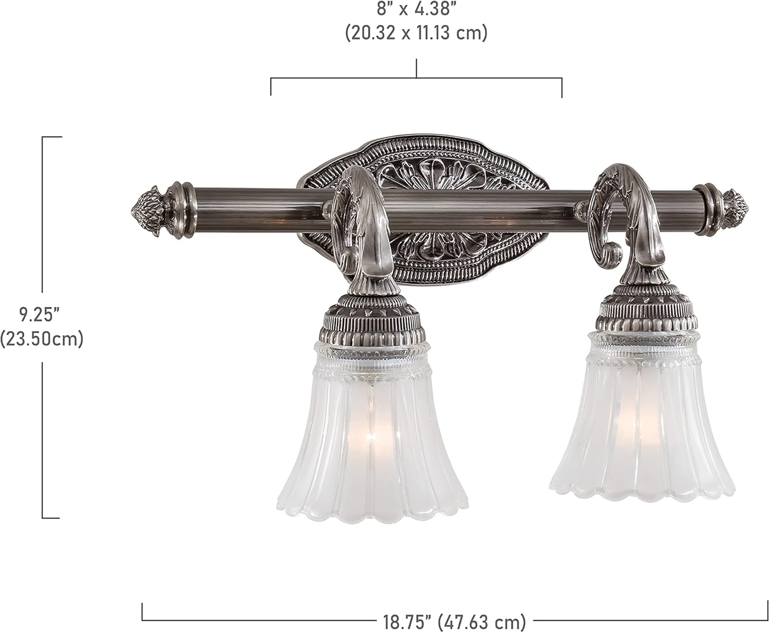 New Deal Minka Lavery Wall Light Fixtures 5762-2560-84 Europa Reversible Glass Bath Vanity Lighting, 2 Light, 200 Watts, Nickel