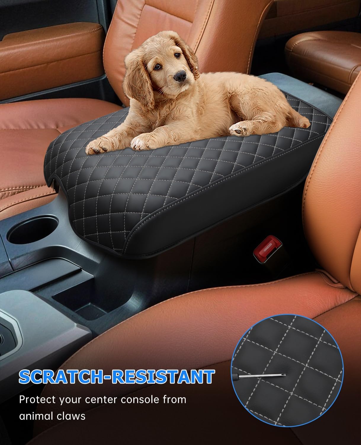 INTGET Center Console Cover for 2007-2013 Toyota Tundra Accessories & 2008-2022 Toyota Sequoia Accessories Leather with Pad Middle Arm Rest Lid Armrest Protector for Toyota Tundra Center Console Cover