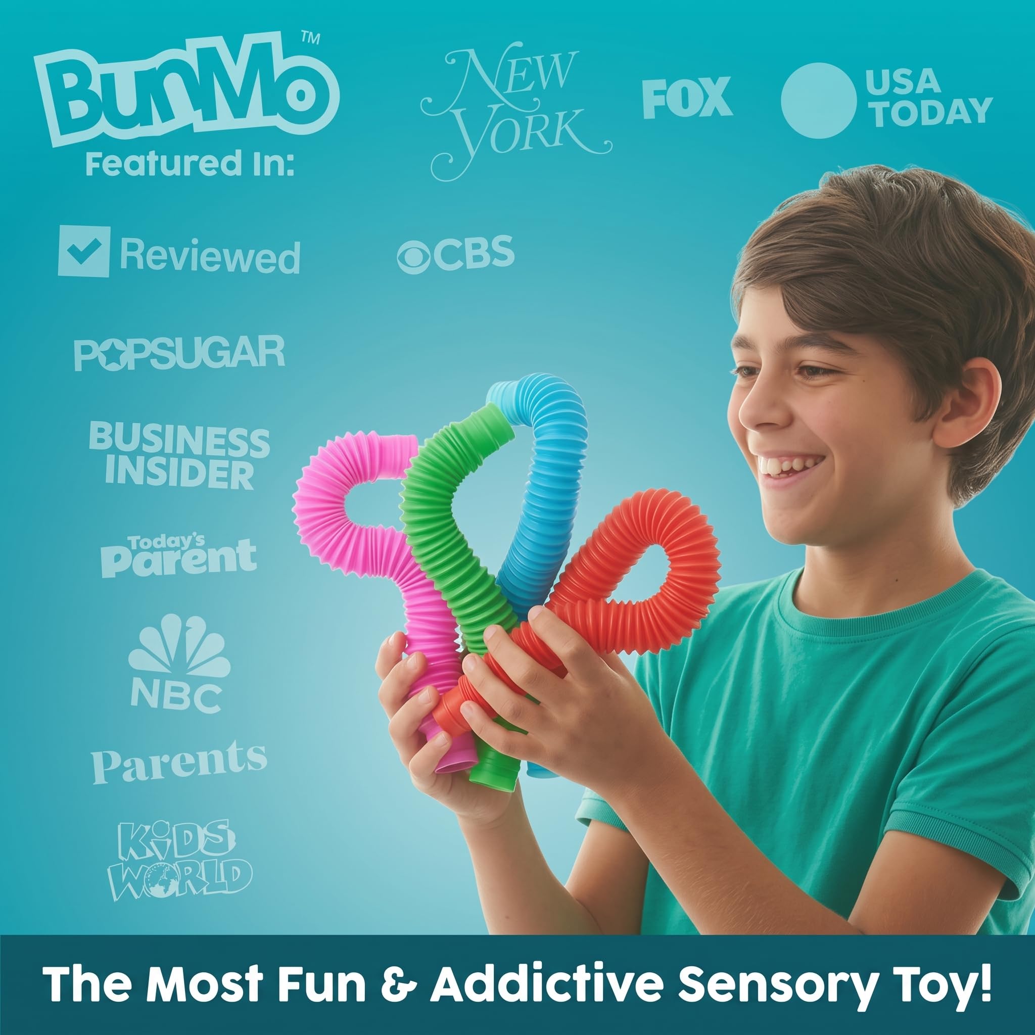 BUNMO Pop Tubes - Sensory Toys - Fidget Toys - Imaginative Play & Stimulating Creative Learning - Hours of Fun for Kids - Tons of Ways to Play - Non-Mouthable Toy 3+ - 4 Pack Large — Amazon image 3