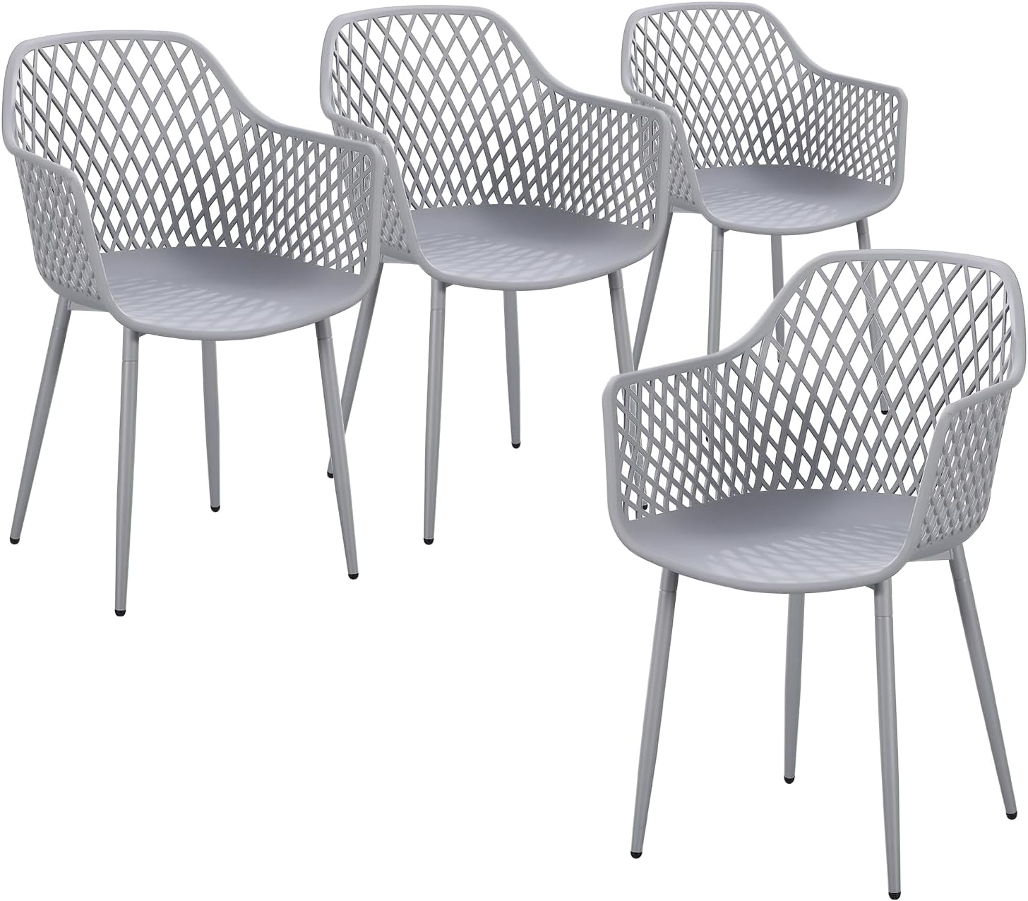 Dining Chairs with Arms, Set of 4, Modern Hollow Back Patio Chair, Plastic Armrest Side Chair for Kitchen Living Room Outdoor Backyard (Grey)