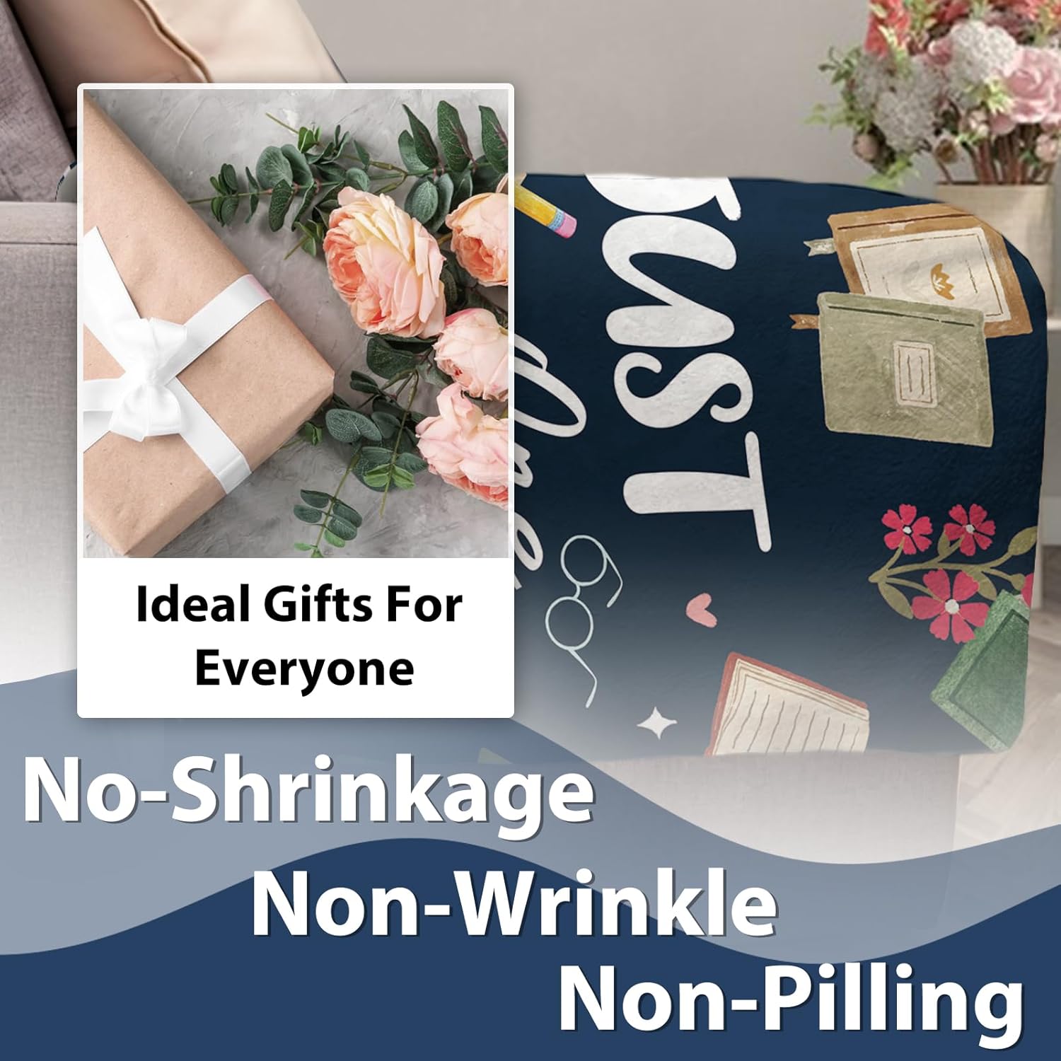 Book Lovers Gifts Flannel Throw Blanket, Bookish Gift for Reader Bookworm Books Club, Graduation Birthday Ideas, Reading Blanket Present for Men Women Librarian Teacher 50" x 60" - Image 4