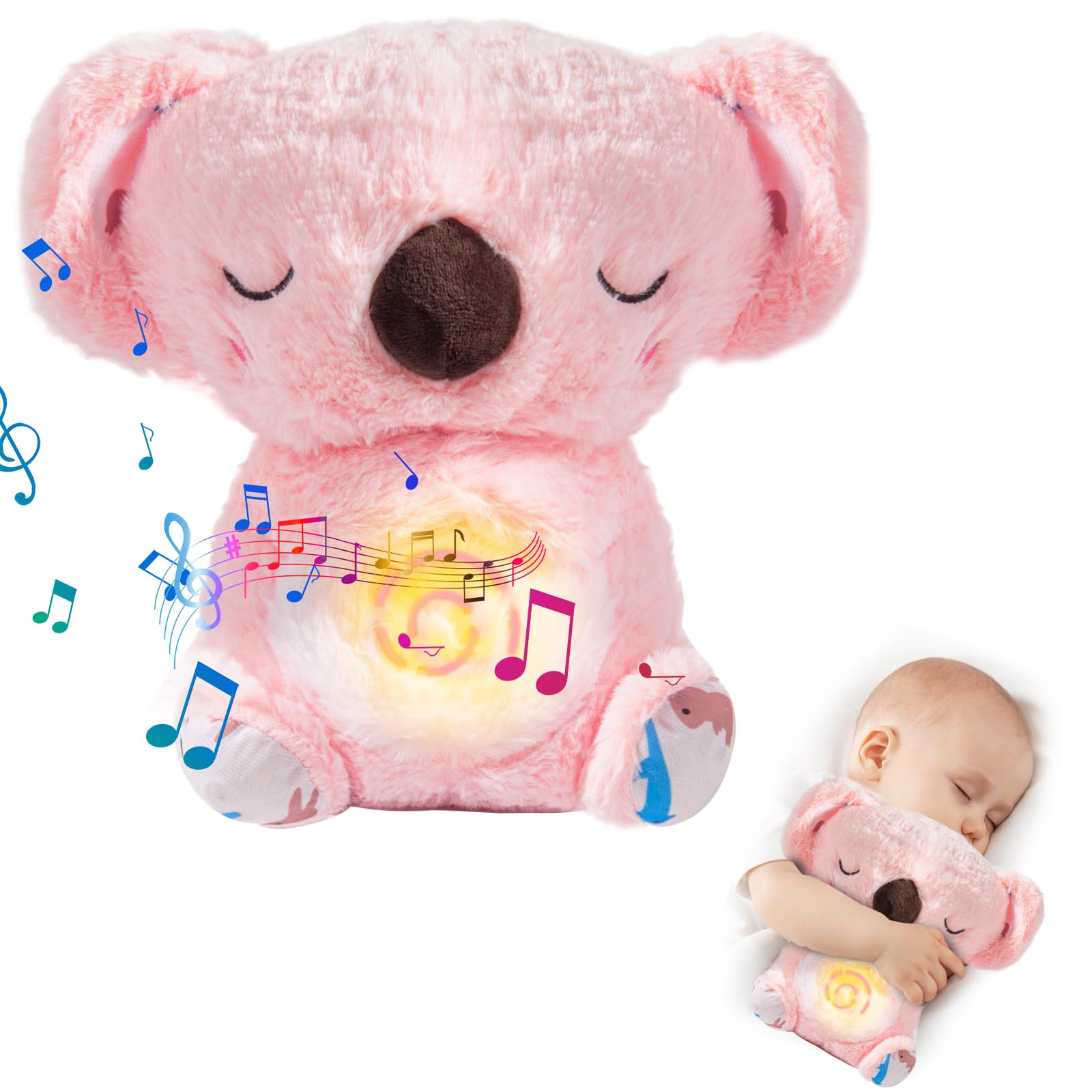 EGSHUFU Anxiety Relief Koala Soothing Breathing Otter,Evora Anxiety Relief Koala,Calming Anxiety Otter Plush Rest Calming Sleep with Music Light Rhythmic Breathing Motion for Kids (Pink)