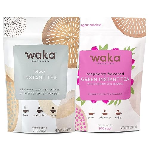 Waka - Mezcla de té instantánea, paquete de 2 bolsas, 100% hojas de té, sin aditivos, polvo de té sin azúcar, negro keniano, verde con sabor a