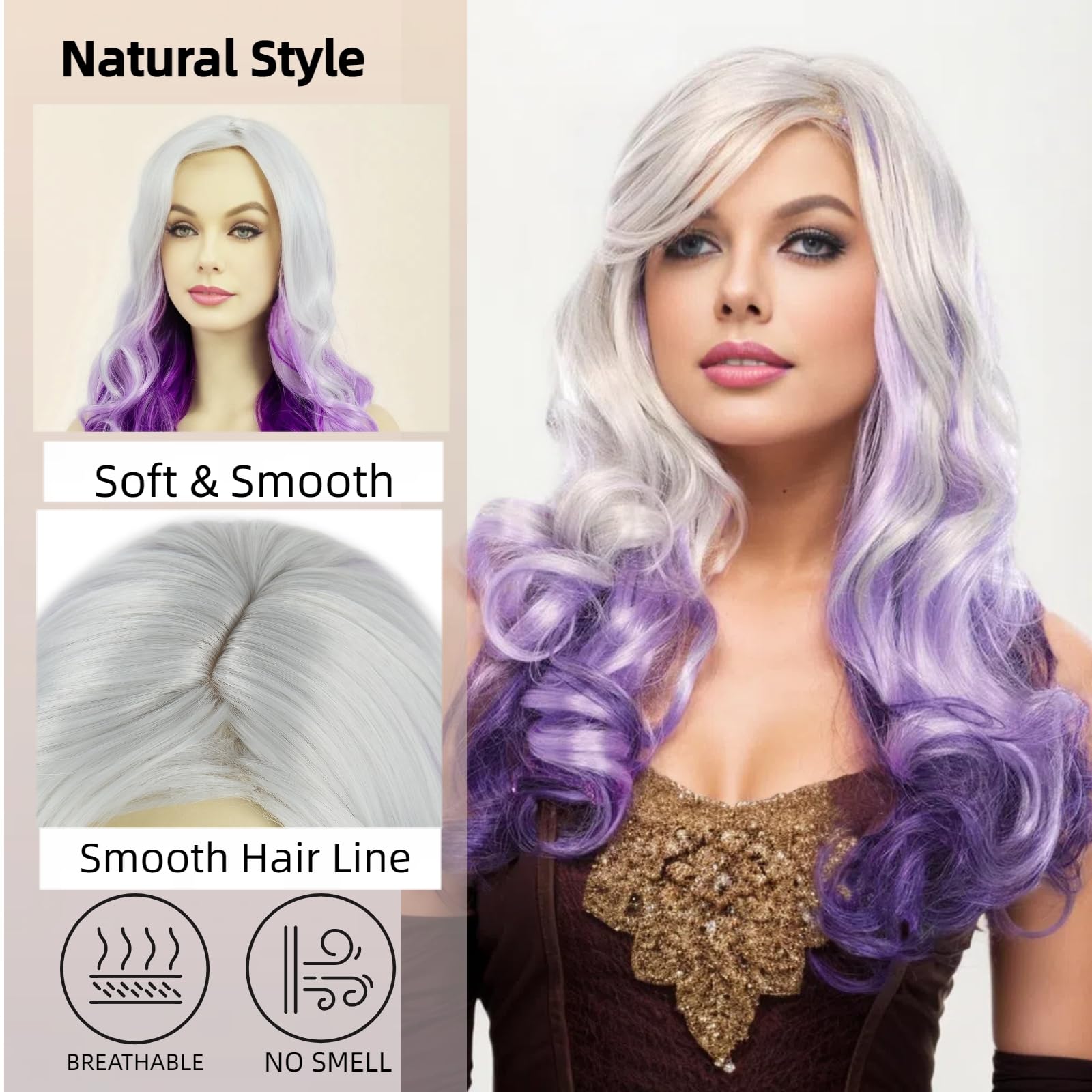 STfantasy Purple Ombre Wig – Long Wavy Purple Cosplay Wig for Women, Heat Resistant, No Tangle, No Shedding – Perfect for Party Costume Mardi Gras and Gothic Styles