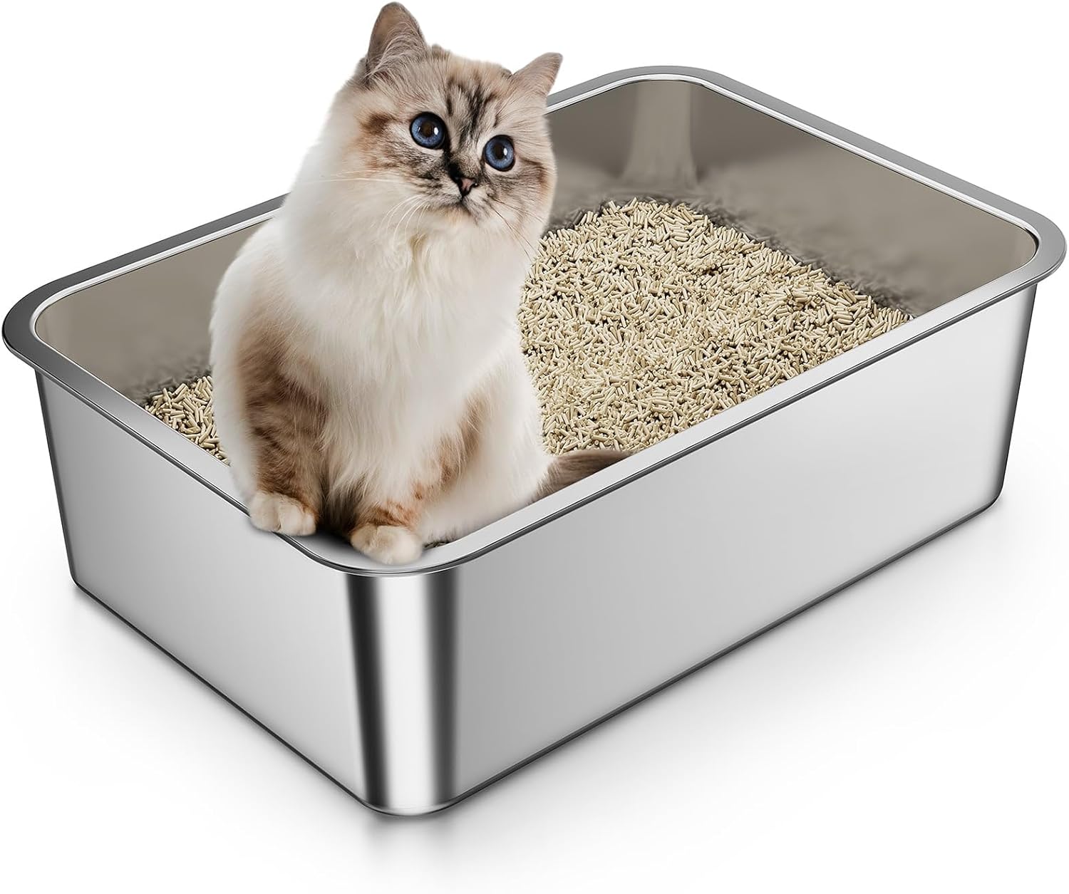 Anycoo Stainless Steel Litter Box Small, 17.5" L x 13.6" W