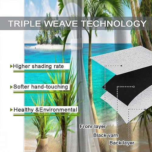 Miniatura 7 de Cortinas de paisaje, ventana tropical con vista al mar, océano, playa, barco, cortinas con estampado de palmeras para dormitorio, sala de estar,