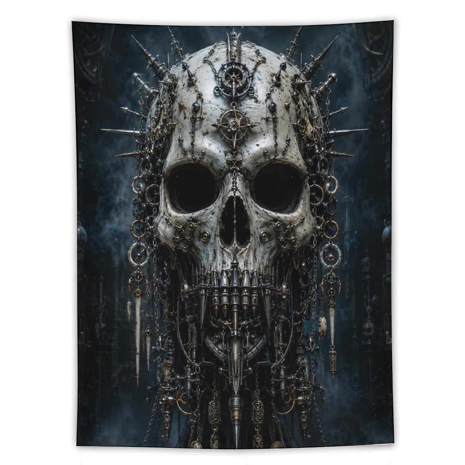 H3B8U2Y5 Industrial Punk Metal Skull Wall Tapestry, Gothic Edge