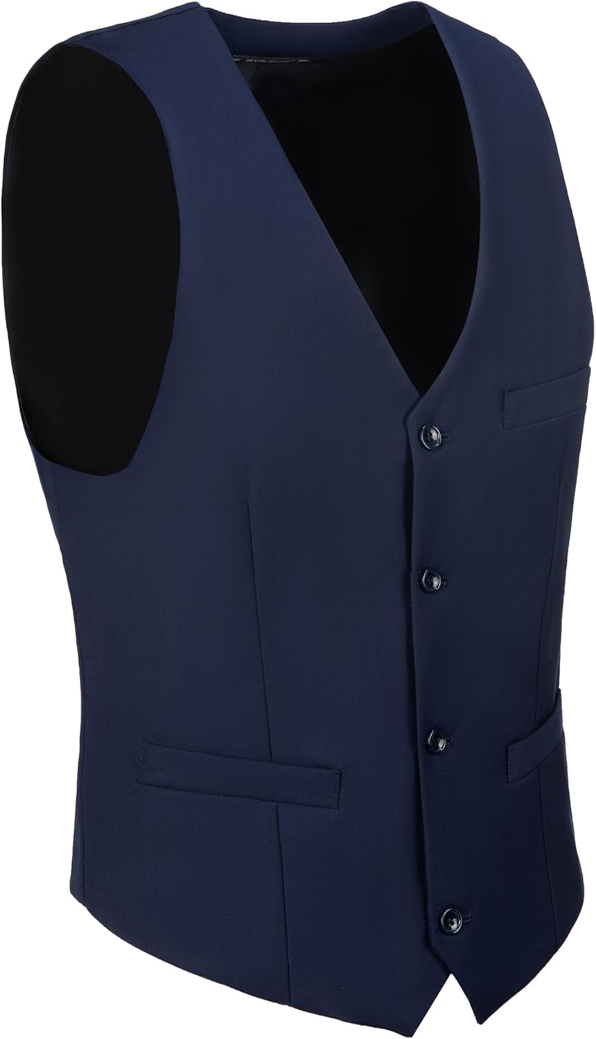 Men's Suit Vest Business Formal Dress Vests for Men Solid Color Casual Wedding Tuxedo Waistcoat - Image 2
