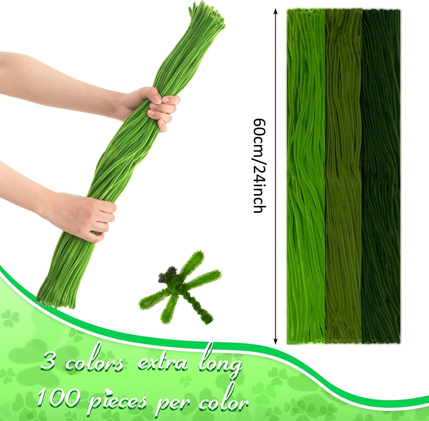 Peryiter 300 Pieces 24 Inch Extra Long Pipe Cleaners Chenille Stems Craft Supplies Bulk for DIY Art and Craft Projects Creative Gift Wrapping Party Decorations(Green)