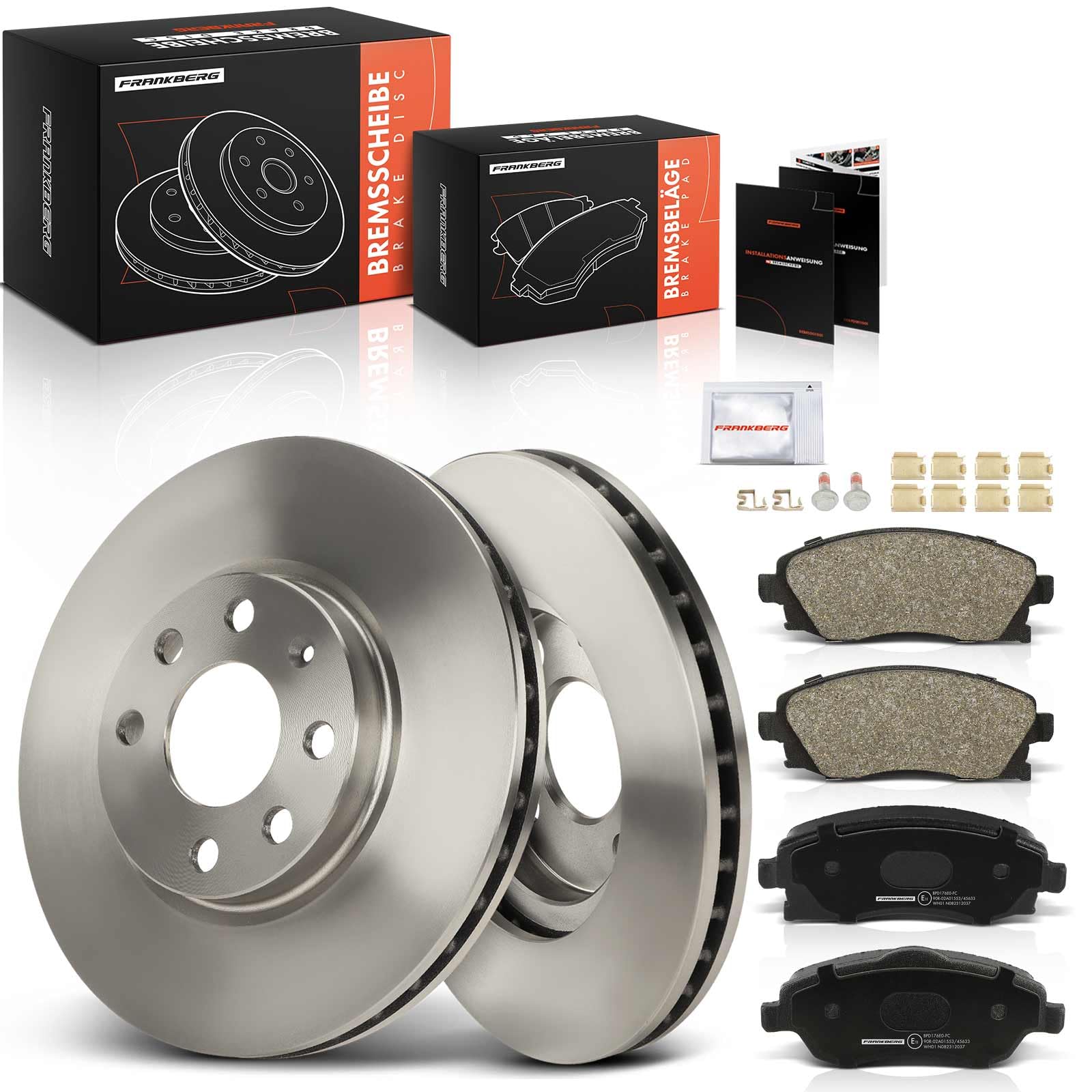 Frankberg 2x Bremsscheiben + 4x Bremsbeläge Vorne 1605964 | Kompatibel mit Combo Tour, Meriva MK I X03, Corsa C Kasten/Hatchback X01, Corsa C X01, Combo MK II (C) Kasten/MPV F25