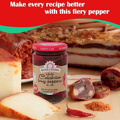 Miniatura 8 de Delizie Di Calabria Pimientos largos enteros de Calabria en aceite, chiles calientes italianos empapados en vinagre de vino blanco y aceite de