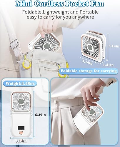 Miniatura 7 de Ventilador de mano recargable, ventilador portátil con pantalla LED, mini ventiladores plegables de mano pequeños con cargador de energía,
