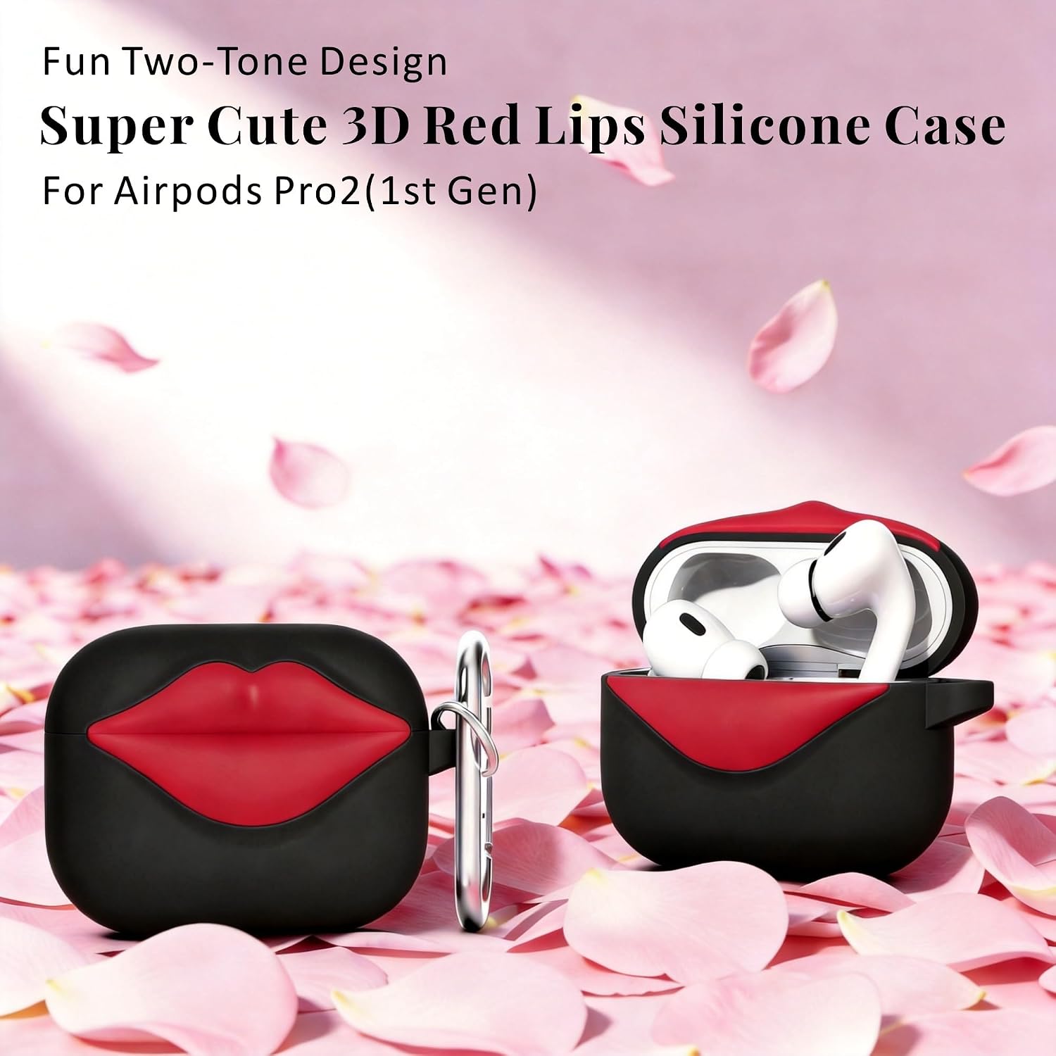LOMONICA Super Cute 3D Red Lips Silicone Case for AirPods Pro 2/1 (Black) image 2
