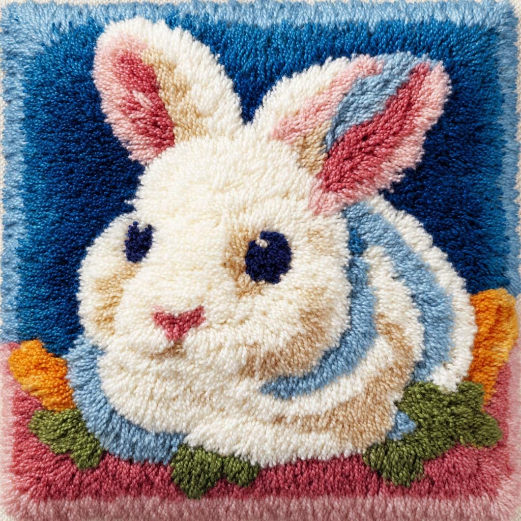 Taxpy DIY Latch Hook Kits, Animal Rabbit Pillow Embroidery Carpet Set Needlework Crocheting Cushion Pillow Case Embroidery Set 43x43cm
