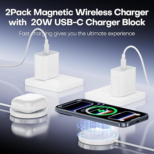 Miniatura 3 de Magsafe Cargador inalámbrico para iPhone, cargador Apple Magsafe para iPhone, almohadilla de carga magnética rápida de 15 W, 6 pies, paquete de 2