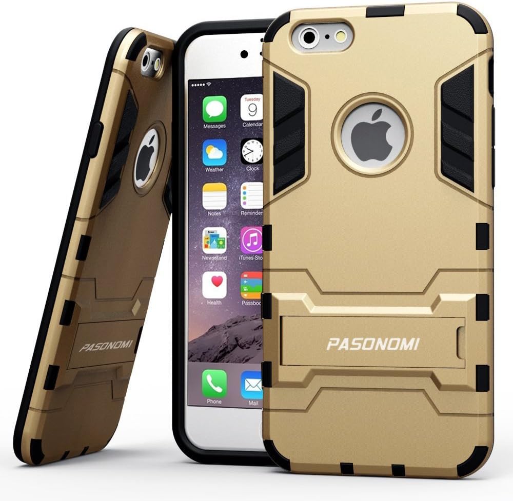 PASONOMI iPhone 6 Case, [Heavy Duty] [Shock-Absorption] [Kickstand Feature] Hybrid Dual Layer Armor Defender Full Body Protective Case Cover for iPhone 6 4.7Inch (Golden)