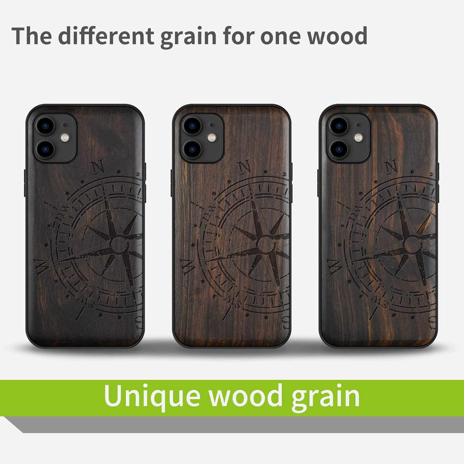 Carveit Wood Case for iPhone 11 Case [Hard Real Wood & Black Soft TPU] Shockproof Hybrid Protective Cover Unique Wooden Phone Protector Compatible with Apple iPhone 11 (Vintage Compass-Blackwood)