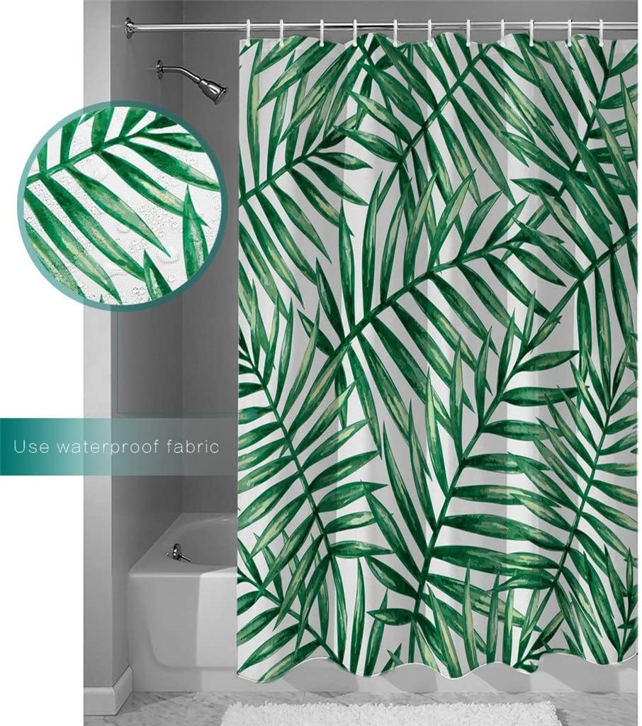 Green Leaf Plant Art Rainforest Shower Curtain Home Decoration Bathroom Item Waterproof(122x183cm)