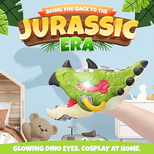 Miniatura 3 de BELLOCHIDDO Juguetes de marionetas de mano de dinosaurio  Marionetas de dinosaurio de mano con sonido rugiente y luz, juguete de mano T Rex, figuras