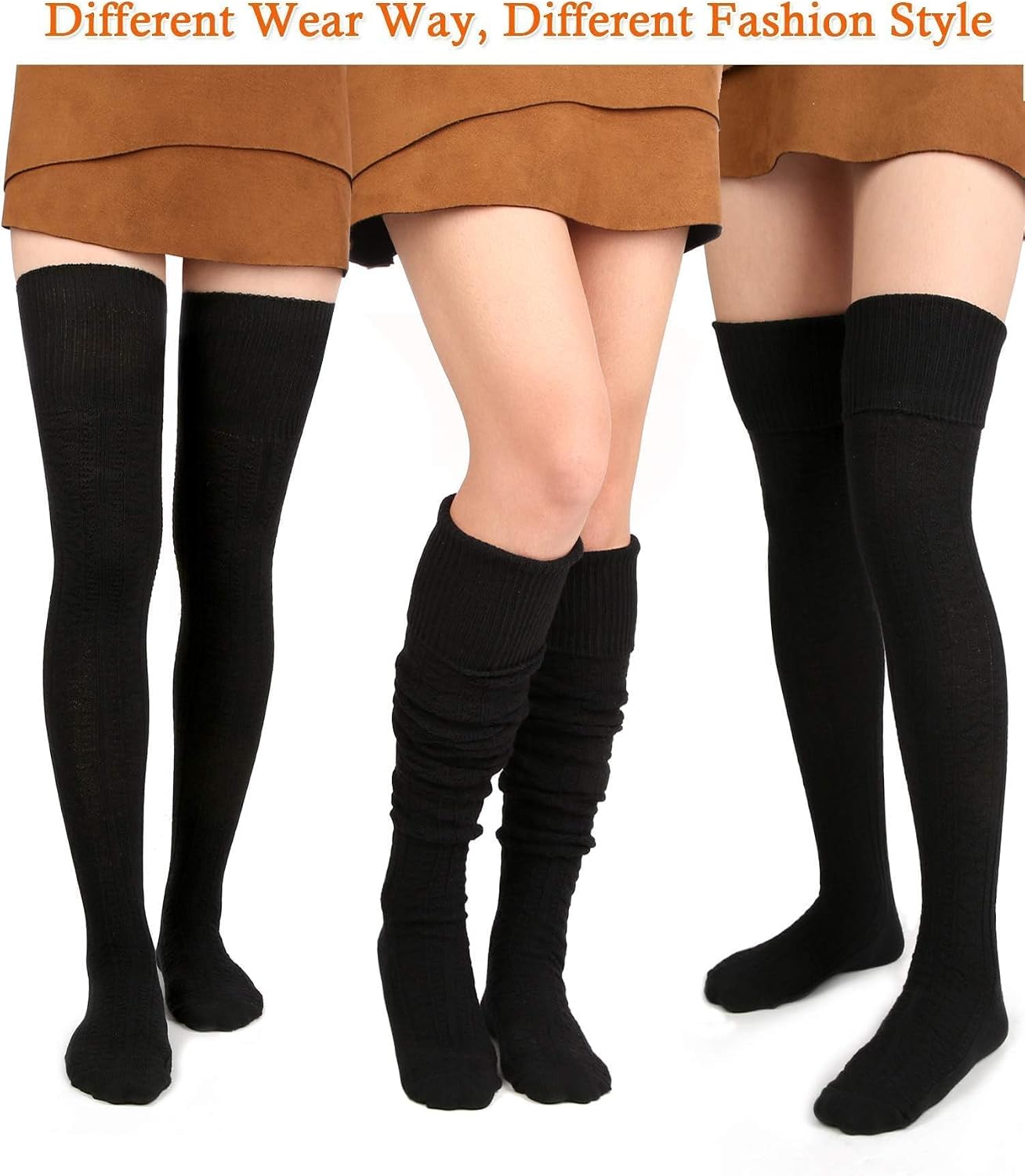 Moon Wood Women Thigh High Socks Extra Long Cotton Knit Warm Thick Tall Over the Knee Boot Stockings Leg Warmers Daily Wear