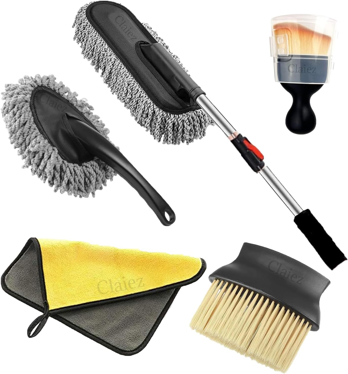 Claiez 5 PCs Microfiber Car Duster with Long Handle Car Cleaning Brush Exteriror and Interiror Car Cleaning Cloth Car Ac Vent Cleaner Brush for Car, Motorbike, SUVs Car Cleaning Kit (A1)