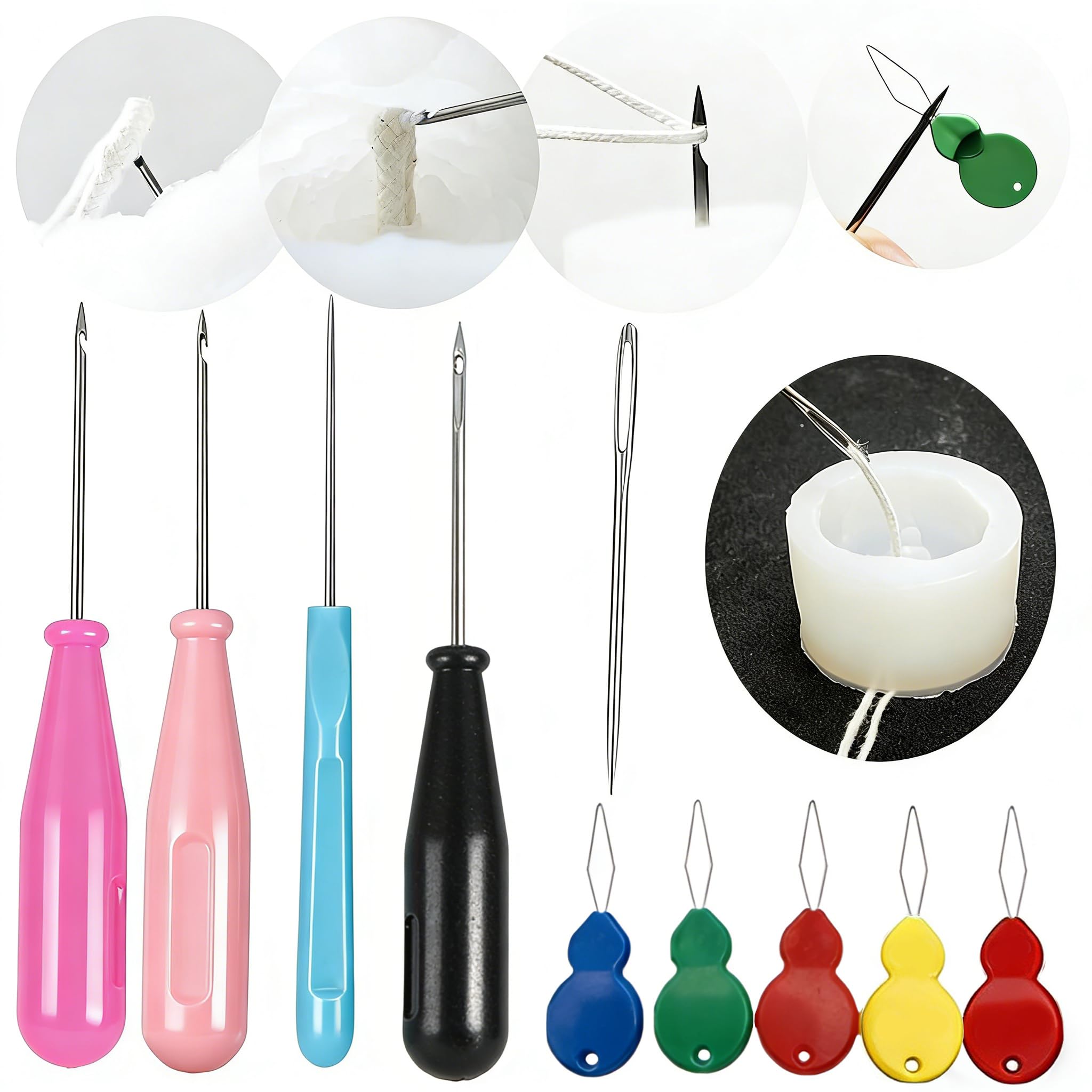 TYMKLMZG 10 PCS Candle Wick Inserting Tool for Molds Large-Eye Candle Wicking Needle Mold Punch Needle with Hook & Eye for Candle Making Colored Threader for Candle Wick of All Thicknesses - punch needle and rug punch | Mubboo