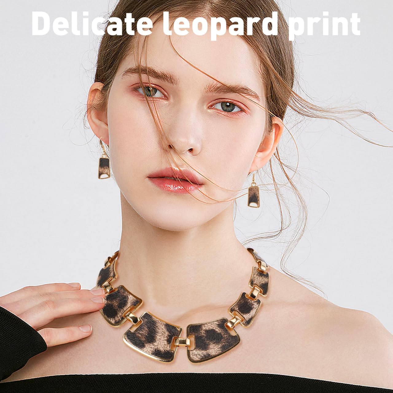 IMIKEYA Luxurious Leopard Print Necklace Earring Set Metal Jewelry for Women for Special Events Daily Wear, 38.00X3.50X0.50CM, Metal, alloy - Image 2