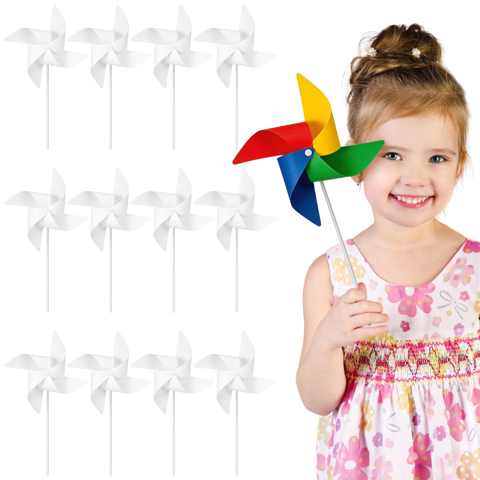 Warmhm 24pcs Diy Paper Pinwheels for Kids, Blank Coloring Windmill Toys, Educational Craft Kit for Outdoor Fun And Art Projects