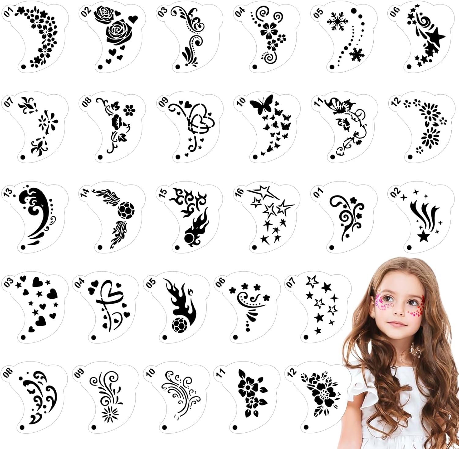 28 stuks gezichtsschildersjablonen, herbruikbare tattoo-sjablonen, oogtattoo-sjablonen, lichaamsverf voor kinderen, feest, vakantie, Halloween, make-up
