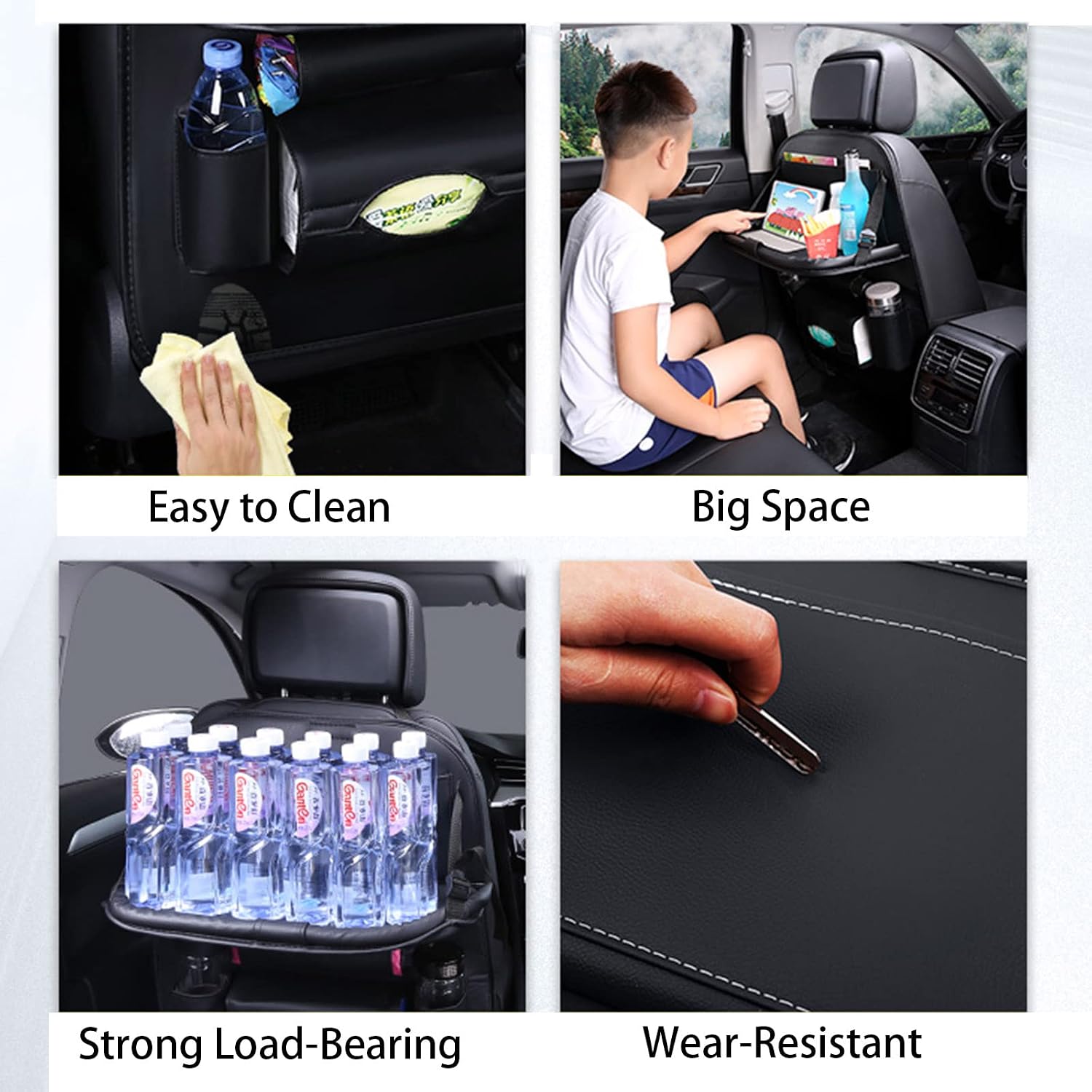 EAQ 2 Pack Car Back seat Organizer with Foldable Table Tray, PU Leather Car Back seat Organizer for Babies Toys Storage with Foldable Dining Table Holder Pocket
