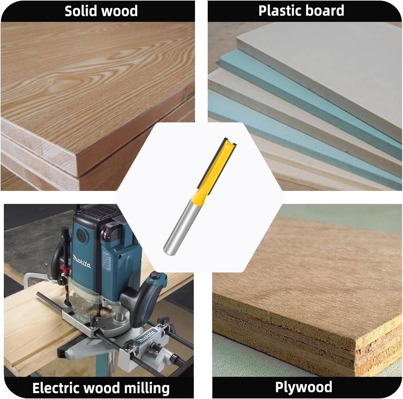 Aopin 1Pcs Lengthening Router Bit 1/2" Cutting Dia 1/2“ Shank Dia 2" Depth Double Flute Straight Bit Carbide for Woodworking Milling Cutter Tool, Yellow