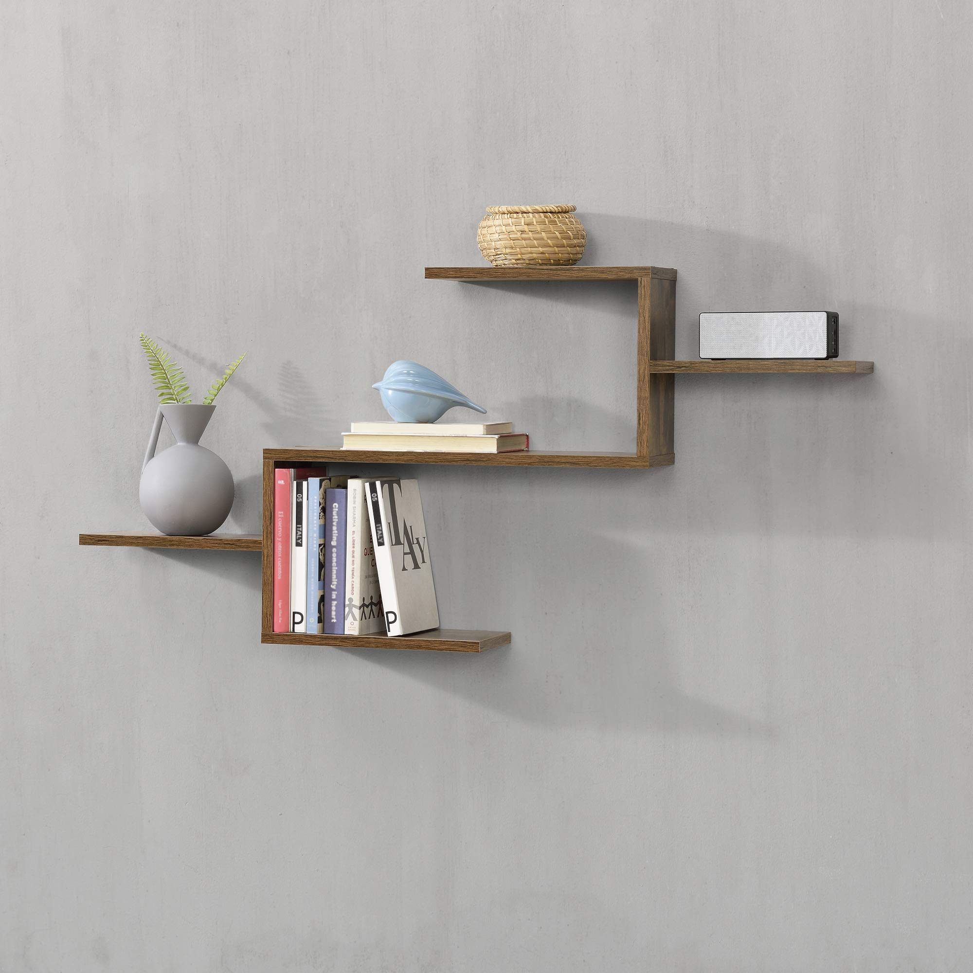 [en.casa] Mensola da Parete con 5 Ripiani e Vani Portaoggetti Scaffale a Muro Sospeso Espositore Pensile per Soggiorno Studio Corridoio 104 x 15 x 50 cm - Effetto Legno Scuro