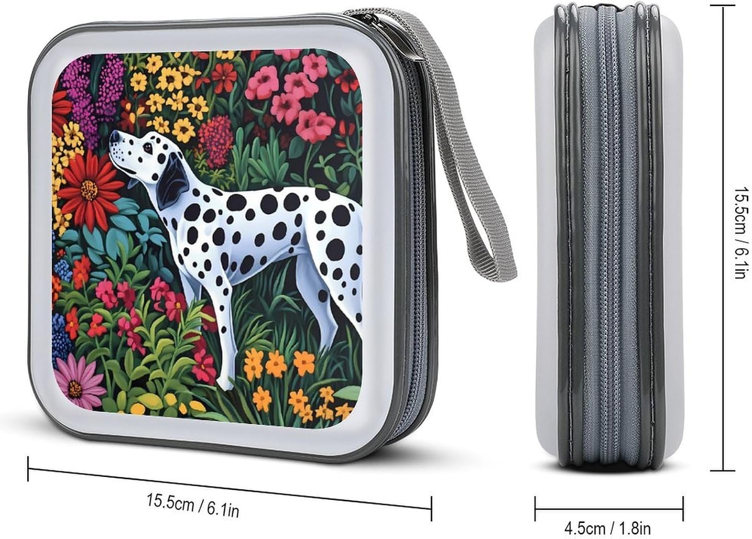 Dalmatian Dog Playing in Garden Protective CD Case Storage Rack 40 Capacity DVD Holder Organizer Car Travel